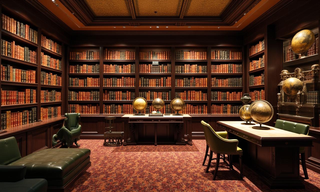 A collection of rare leather-bound books on a mahogany shelf